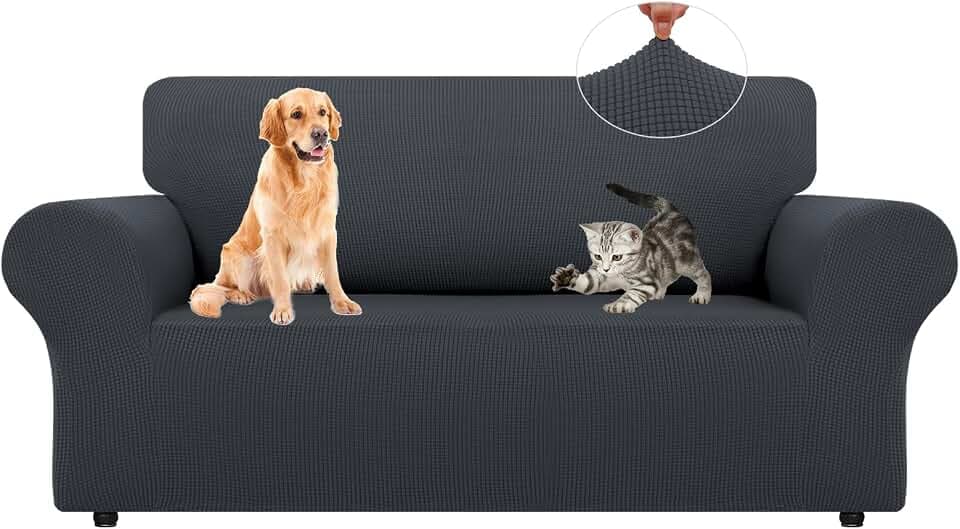 LURKA Loveseat Couch Cover 1 Piece 2 Cushion Sofa Slipcover, Dark Grey