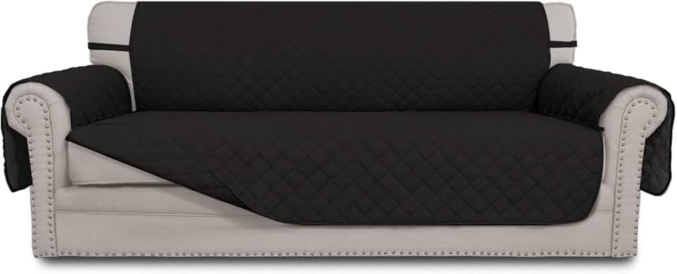 Easy-Going Reversible Couch Cover, 3 Cushion Sofa, Large, Black/Black