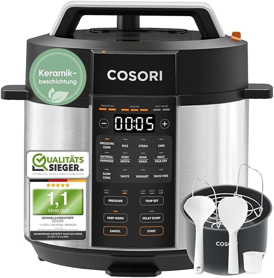 Cosori Schnellkochtopf, Pressure Cooker, Keramikbeschichtung, 5,7 L, 9-in-1