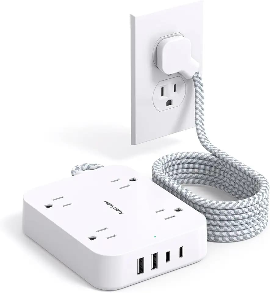 10 Ft Extension Cord, Flat Power Strip with 4 Outlets 4 USB Ports (2 USB C)