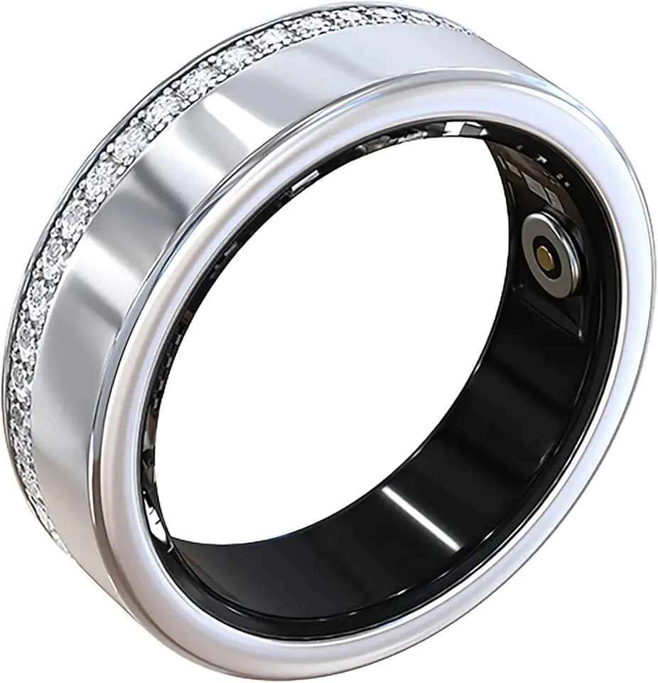 Smart Ring for Women Fitness Ring Diamond Activity Tracker Heart Rate Monitor Sleep Smart Rings Pedometer Calorie Step Counter Ladies Rings for Women Silver