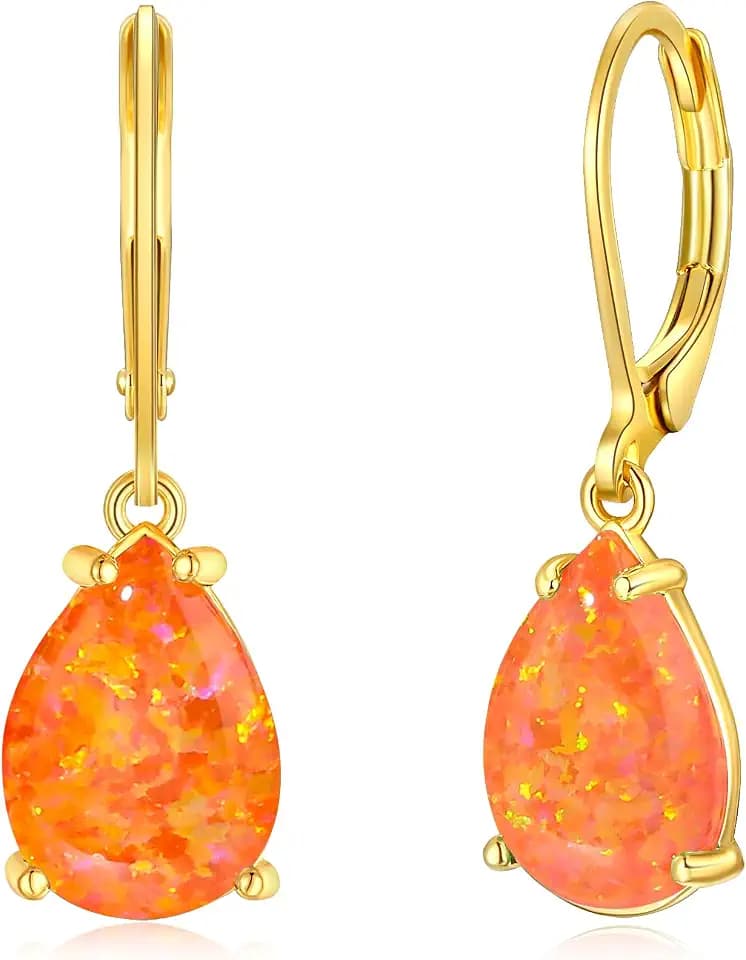 CiNily Teardrop Leverback Dangle Earrings for Women Hypoallergenic Created Fire Opal Pendant Drop Earrings 14K White/Rose/Gold Hanging Lever Earrings Fashion Graduation Party Jewelry Gifts