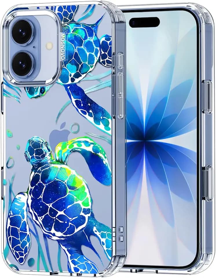 MOSNOVO for iPhone 17 Case | Military Grade 6.6ft Drop Tested | Camera Control | Clear with Sea Turtles Design