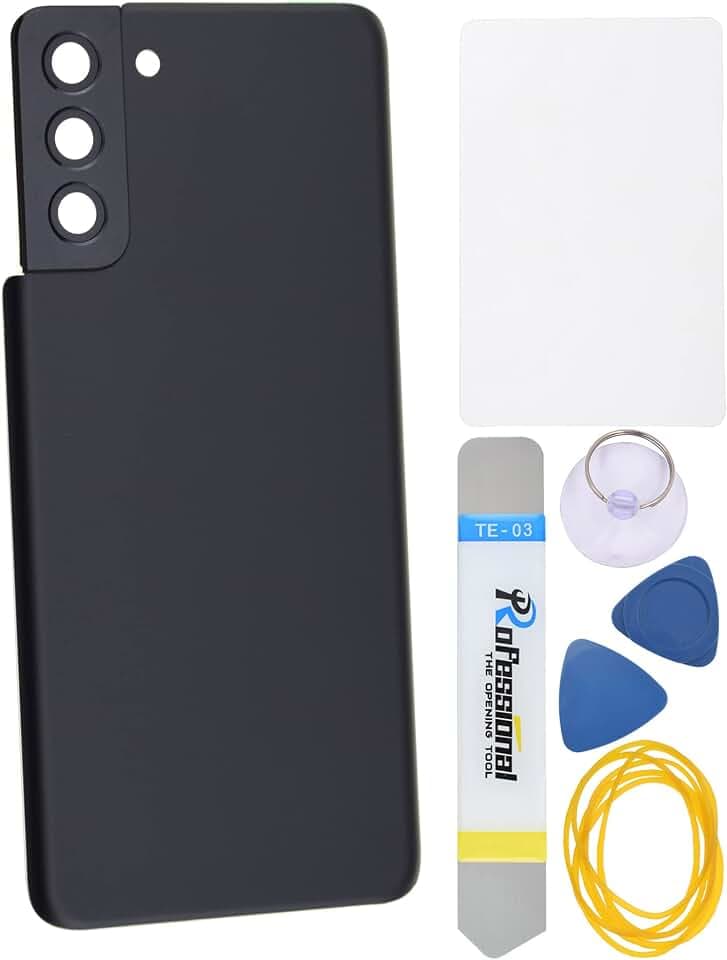 Phantom Black Acrylic Glass Back Panel Cover Replacement for Samsung Galaxy S21+ 5G with Rear Camera's Frame Rear Camera's Glass Cover Pre-Install Adhesive and Installation Instruction Tool Kit