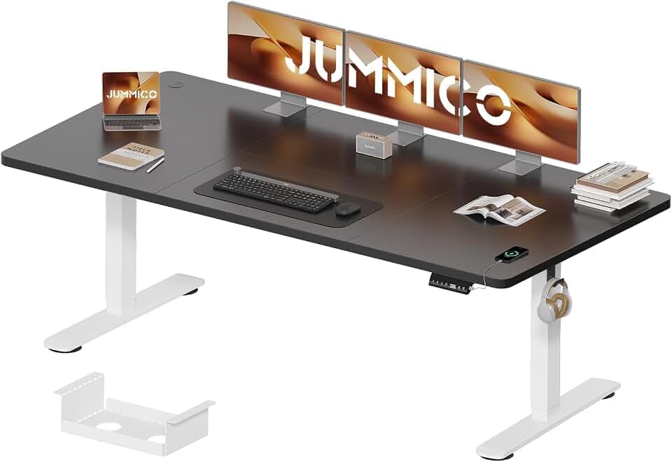 JUMMICO Höhenverstellbarer Schreibtisch 200 x 80 cm mit Kabelwanne, Höhenverstellbar Elektrisch Stehpult mit USB-Buchse, Computertisch, Ergonomischer Steh-Sitz Tisch, Bürotisch