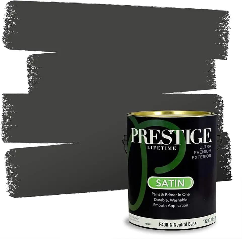 PRESTIGE Paints Exterior Paint and Primer In One, 1-Gallon, Satin, Comparable Match of Sherwin Williams* Iron Ore*
