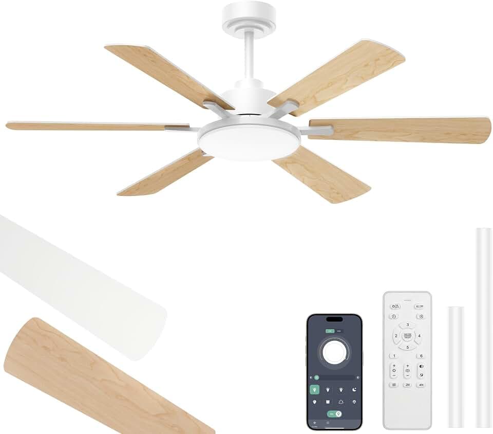 52'' Downrod Mount Ceiling Fans with Lights for Living Room, White