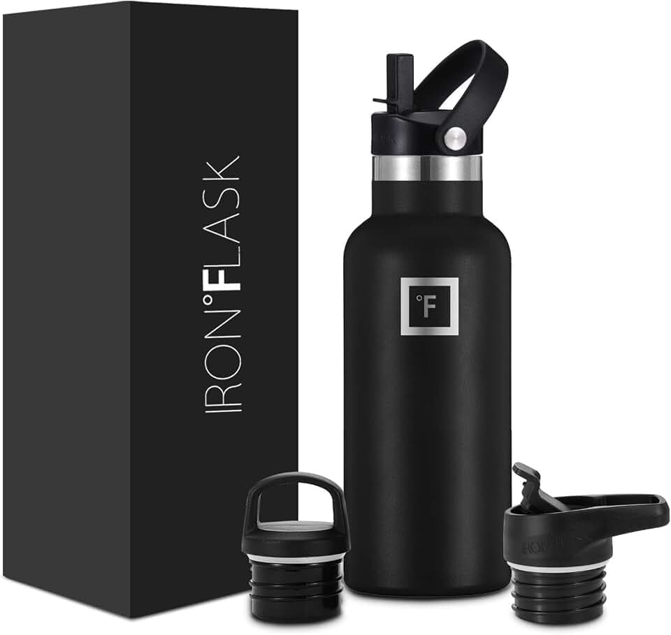 Edelstahl Trinkflasche mit 3 Deckel - Auslaufsicher Thermosflasche - Metall Wasserflasche Doppelwandig Isoliert BPA-freie fur Sport Schule Fitness Camping