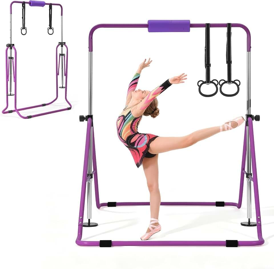 VEVOR Gymnastikstange für Kinder mit 63,5 kg Tragkraft, Klappbares Turnreck mit Turnringen, Höhenverstellbare Turnstange für Indoor- und Outdoor-Training, Heimtrainingsgerät für Kinderturnen