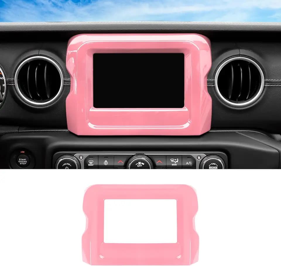 CheroCar Navigation GPS Screen Panel Frame Cover Trim Decoration Interior Accessories Compatible with 2018-2023 Jeep Wrangler JL JLU & Gladiator JT Sahara,Pink