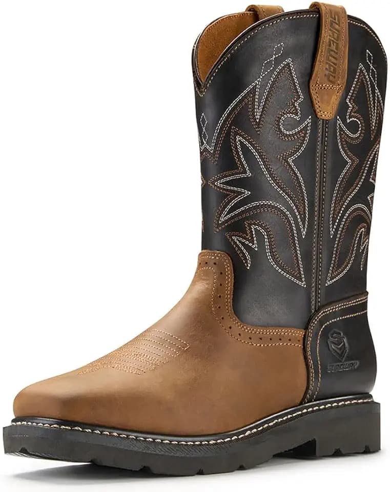 SUREWAY Western Cowboy Boots for Men, Square Toe with Classic Embroidery