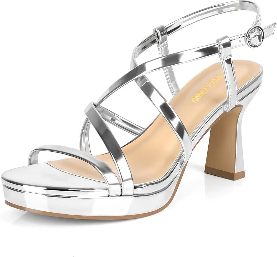PIZZ ANNU Women's Vela Platform Heels Sandals Chunky Block Comfort Strappy Slingback Open Toe Heeled Sandals with Buckle Ankle Strap for Wedding Party Dress Pump Shoes