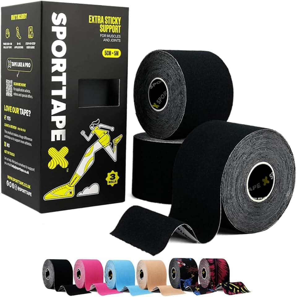 3 Rollen - SPORTTAPE Kinesiologie Tape - 5 cm x 5 m - Schwarz Rollen