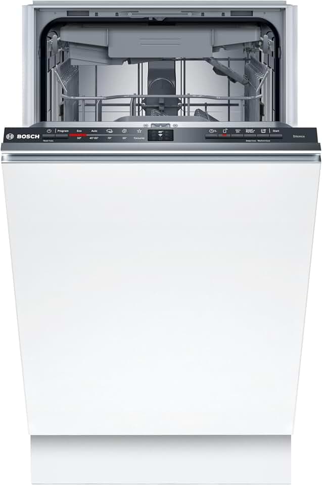 Bosch SPV2HMX42E, Serie 2, Smarter Geschirrspüler Vollintegriert, 45 cm breit, Besteckschublade, extra Trocknung auf Knopfdruck, höhenverstellbarer Oberkorb, leiser und effizienter Motor, mit aquaStop