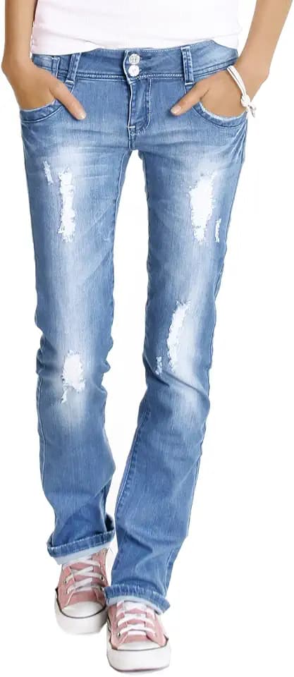 bestyledberlin Damen Jeans Hosen, Hüftjeans zerrissen j28x 42/XL