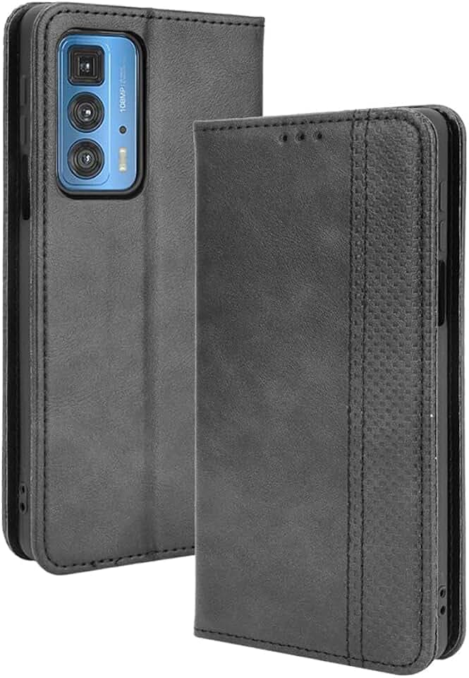 Hülle für Motorola Moto Edge 20 pro, Premium TPU/PU Leder Klappbar Schutzhülle Tasche Handyhülle mit Standfunktion & Kartensteckplätzen, Schwarz