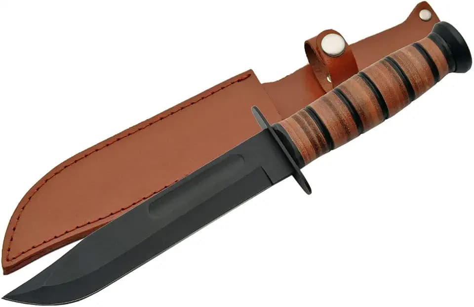 SZCO Marine Hunting Knife 12 Inch - Camping Knife with Leather Handle & Stainless Steel Fuller Blade with Sheath - Pocket Knife for Hiking, Camping & Outdoor Uses - Knives for Men