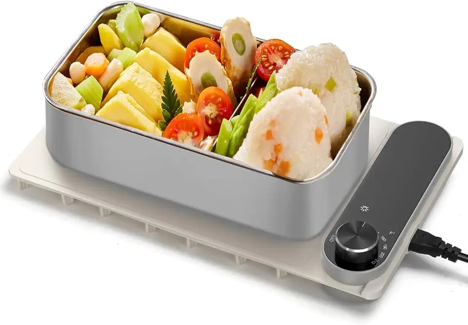 Food Warming Mat - 7-Temp Electric Food Warmer (100-212°F), Fast & Even Heating for Lunch/Dinner, Suitable for Stainless Steel/Ceramic/Glass Lunch Box, 4H Auto Off, Compact Foldable (9.85''x5.91'')