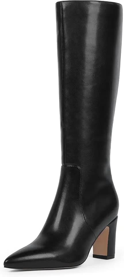 VIUGJNEX Knee High Boots Pointed Toe Chunky Heel Tall Boots for Women