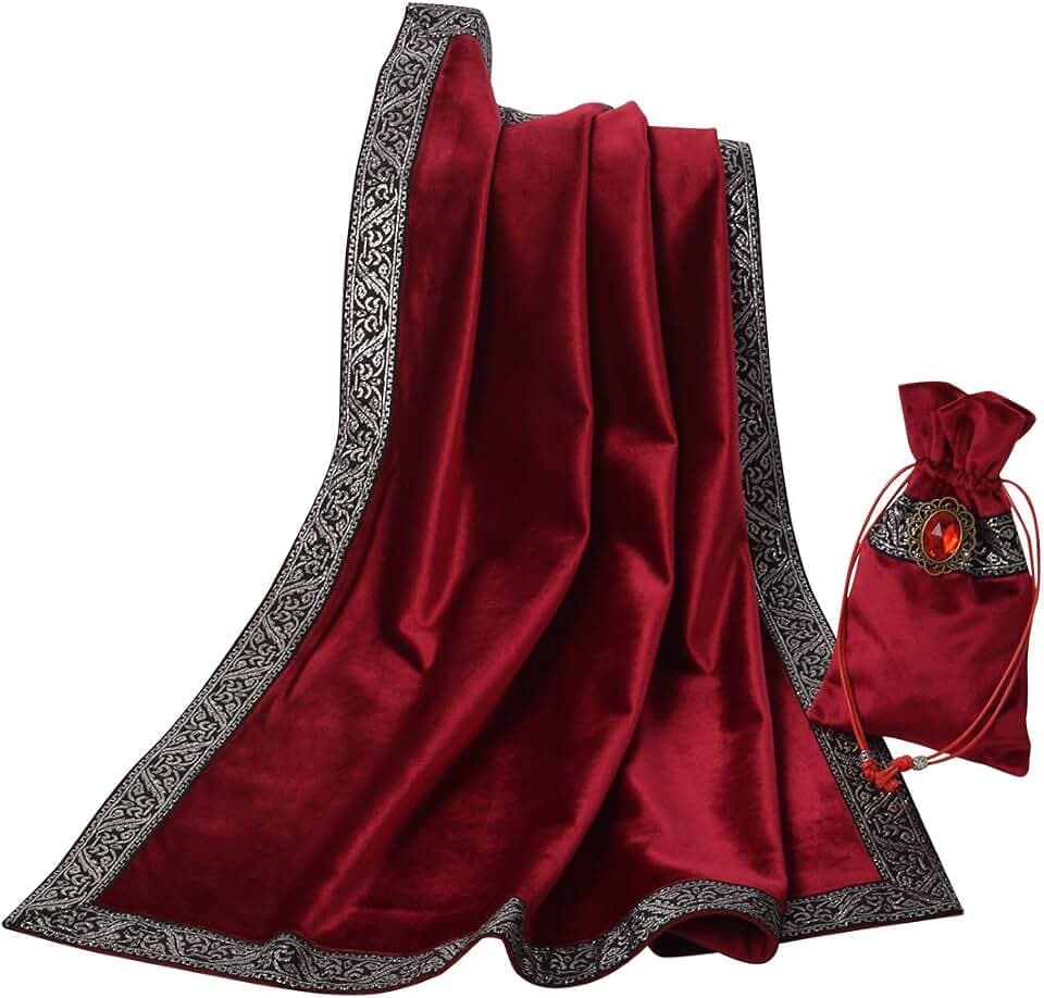 BLESSUME Witch Altar Tarot Table Cloth and Pouch Square Divination Tarot Cloth (Red)