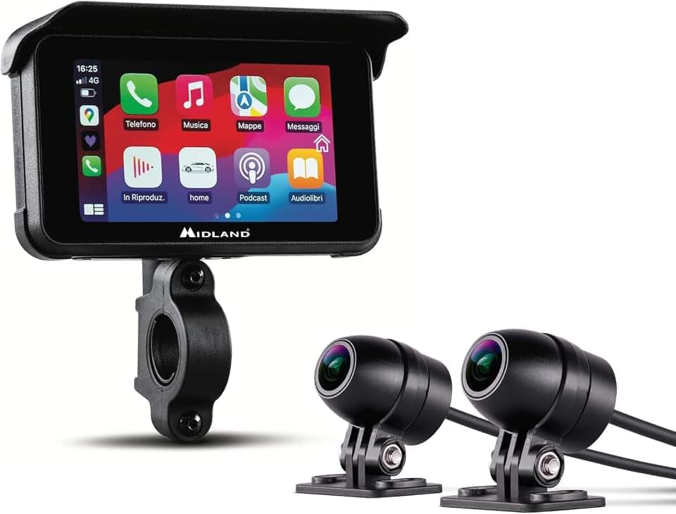 Midland BikePlay Guardian, Motorrad Multimedia, CarPlay - Mit Touchscreen, 2 Kameras und 2 Reifendrucksensoren, C1636