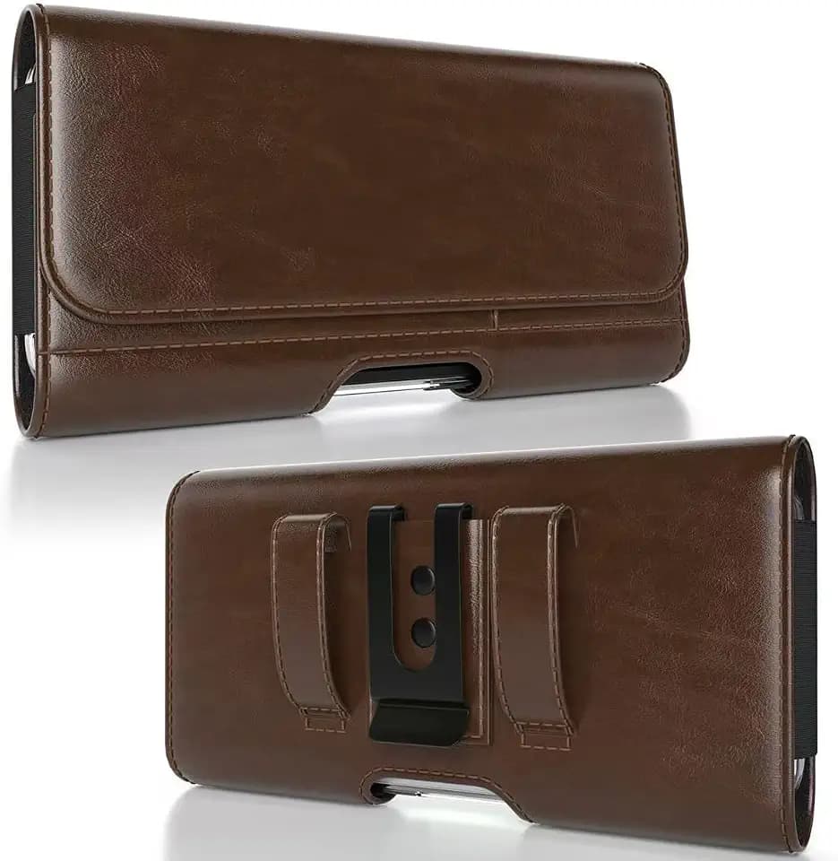 Magnetic Closure Holster for iPhone 18 Pro Max, 17 Pro Max, 16 Pro Max, 16 Plus, 15 Pro Max, 15 Plus - Leather Belt Case, Premium Pouch (Fits Slim/Regular Case) (Coffee Brown, X-Large)