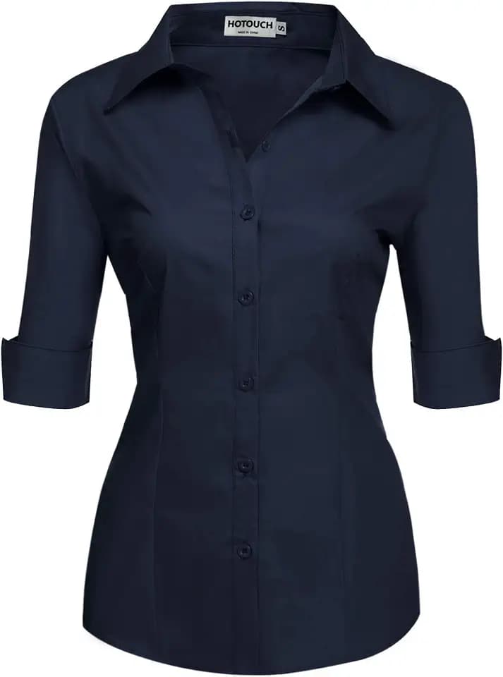 Hotouch Bluse Damen Kurzarm Baumwolle Hemdbluse Sommer Business Outfit