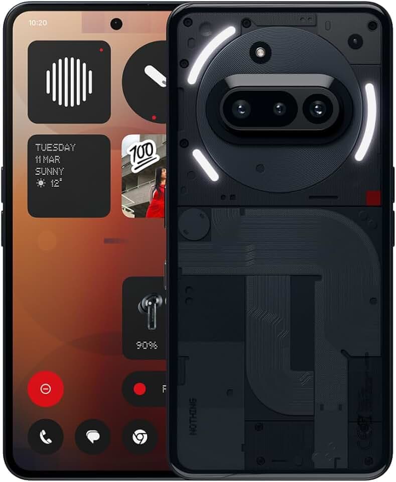Nothing Phone (3a) 128 GB - Handy mit Essential Space, 50-MP-Hauptkamera, 32-MP-Frontkamera, 30-facher Ultra-Zoom, 8 GB RAM, Langer Akkulaufzeit und 6,77 Zoll Flexibles FHD+ AMOLED-Display - Schwarz