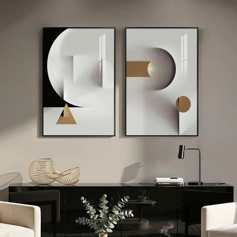 Large Framed Modern Elegant Abstract Wall Art Decor Set of 2, 24x36 In