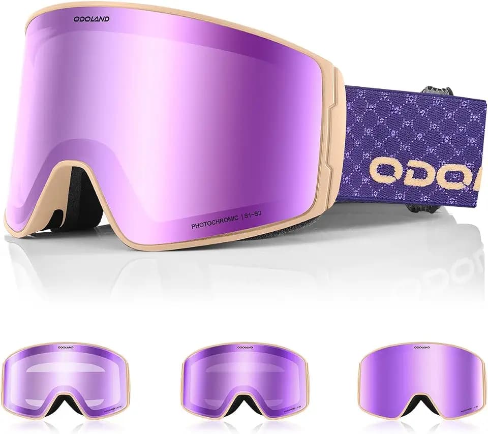 Odoland Skibrille Selbsttönend für Sonnige und Bewölkte Tage, Anti-Nebel Snowboard Brille für Herren Damen, UV-Schutz Ski Goggles, Schneebrille Photochrom