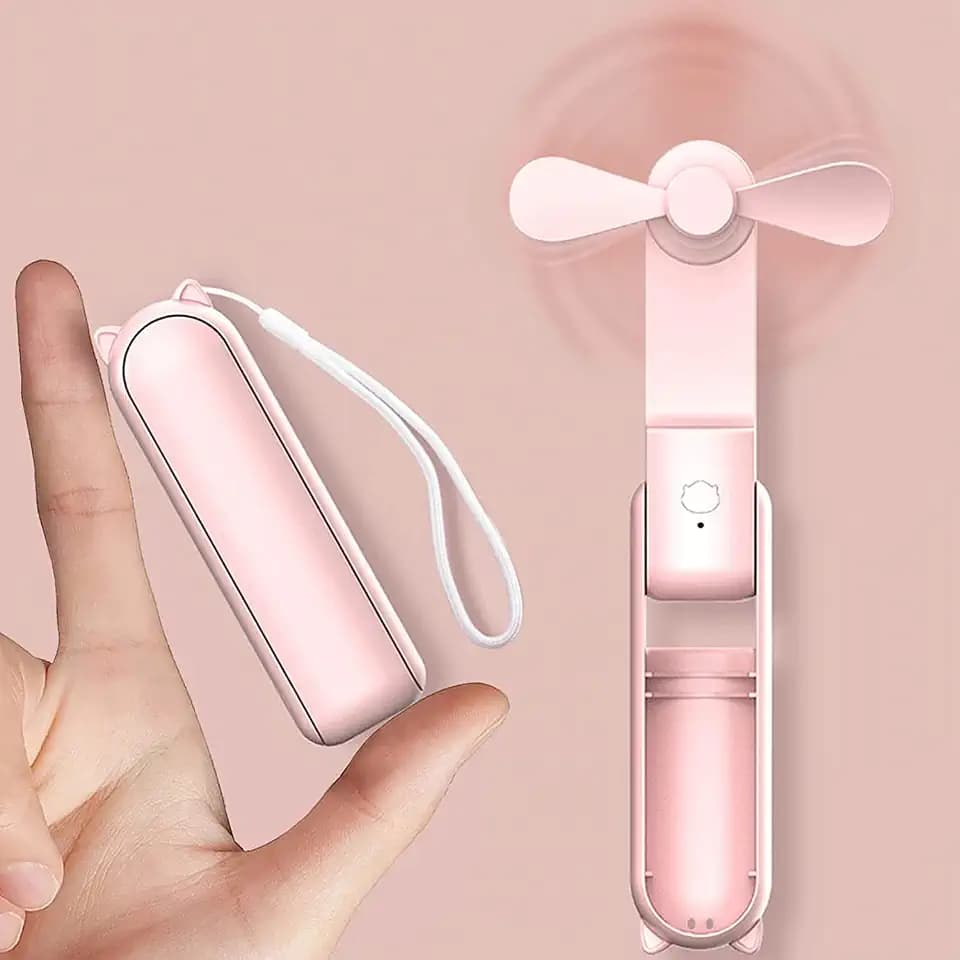 Handventilator, tragbarer Handventilator, USB wiederaufladbarer Taschenventilator mit 3 Geschwindigkeiten, zusammenklappbar, Heimbüro, Innen- und Außenreisen (rosa)