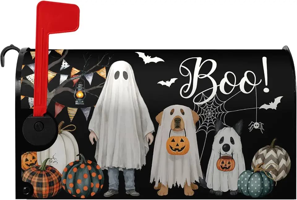 Halloween Boo Dog Mailbox Covers Magnetic 21x18 Inch Ghost Pumpkins Mailbox Cover Standard Size Holiday Scary Letter Post Box Wrap Outdoor Decorations for Garden