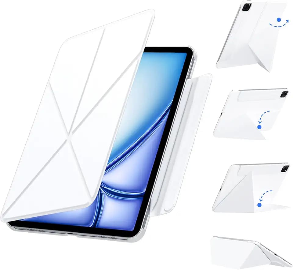 Magnetic Case for iPad Air M3/M2 13 Inch & iPad Pro 12.9 (3/4/5/6th Gen) 2022/2021/2020/2018, Stain-Resistant Slim Folio with Portrait/Landscape Stand, 4 Adjustable Angles,Cover Auto Wake/Sleep, White