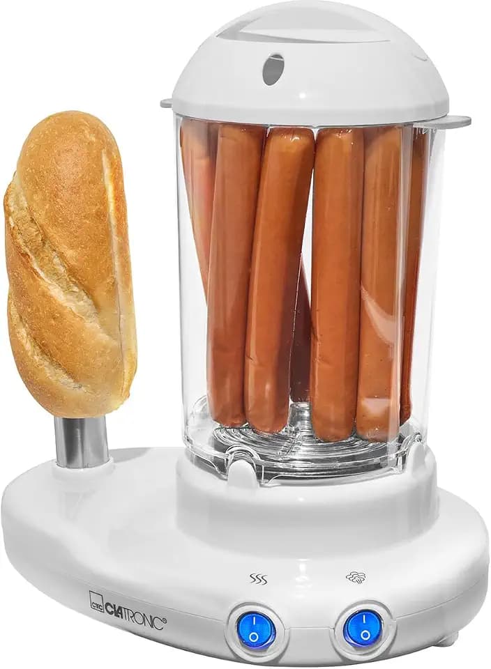 Clatronic® 2in1 Hot Dog Maker & Eierkocher | Hotdog Maker Set für 1-14 Würstchen | Egg Cooker für bis zu 6 Eiern | mit beheiztem Edelstahl-Aufsteckdorn | inkl. Messbecher mit Eipicker | HDM 3420 EK N