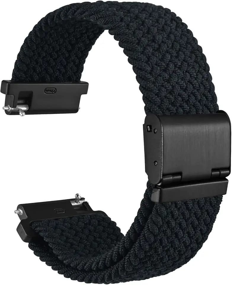 WOCCI 18mm Braided Nylon Watch Band for Men and Women, Quick Release, Black Stainless Steel Buckle (Black)
