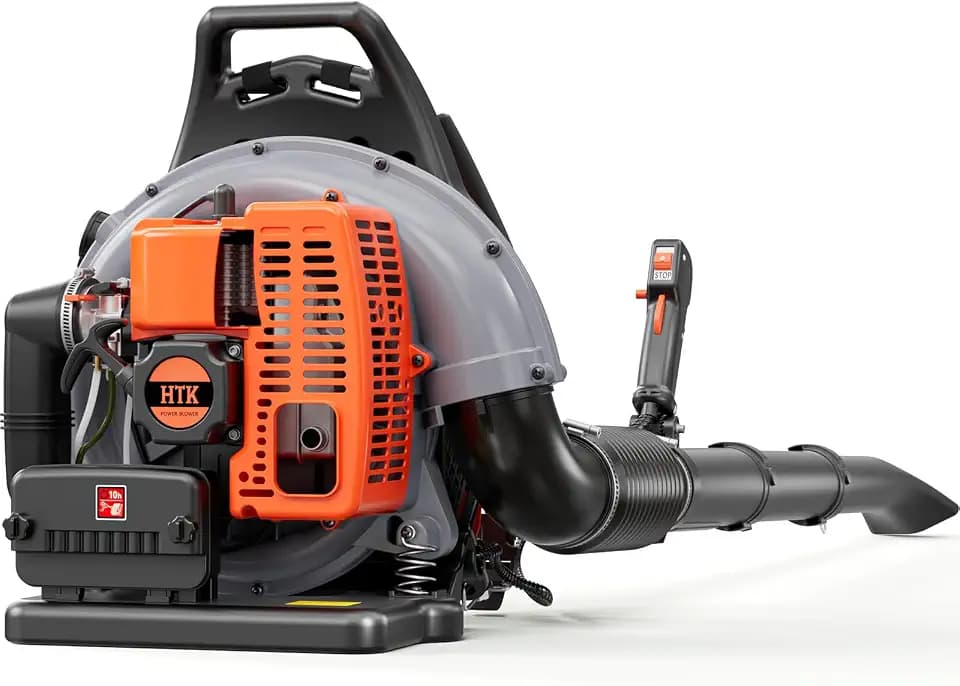 HTK Gas Backpack Leaf Blower, 63CC 2-Stroke, 665 CFM, Max 205 MPH, Orange