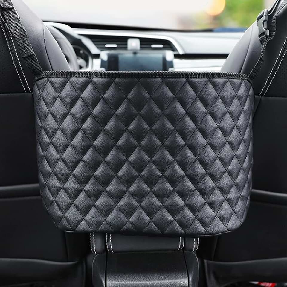 Aufbewahrungstasche Zwischen Autositzen, Auto Handtaschenhalter Car Net Pocket Handtaschenhalter Autositztasche Leder Lederhandtaschenhalter Autotaschen-Schwarz