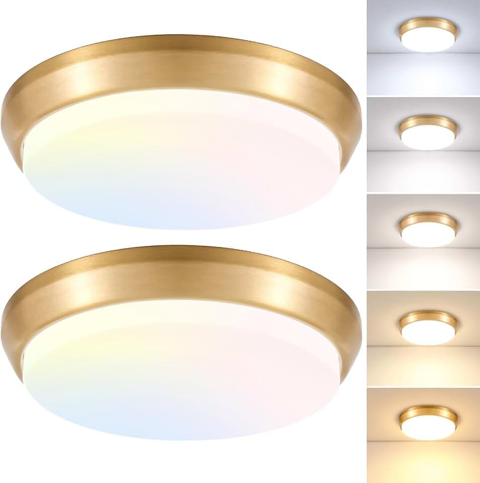 2-Pack 36W LED Ceiling Light Fixture for Bedroom Kitchen, 3600 Lumens Super Bright Dimmable Flush Mount Ceiling Light, 2700K/3000K/4000K/5000K/6500K Adjustable Modern Lamps for Hallway Stairwell, Gold