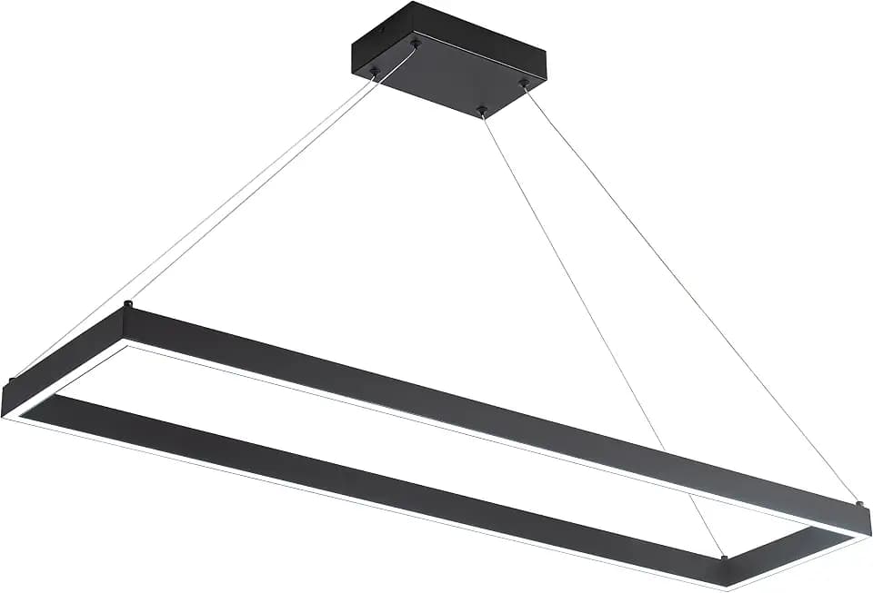 Modern Black LED Rectangle Linear Chandelier, 39.4" for Kitchen