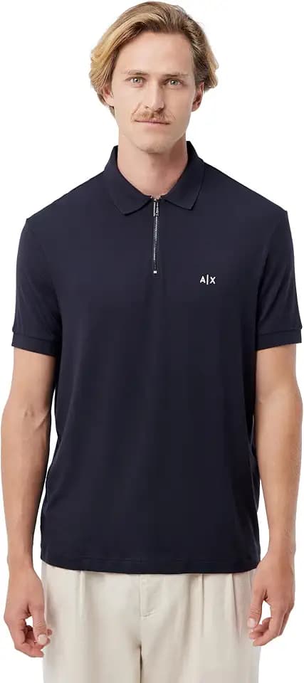 Armani Exchange Herren 3D Embroidered Logo Half Silver Zip Polo Shirt (1er Pack)