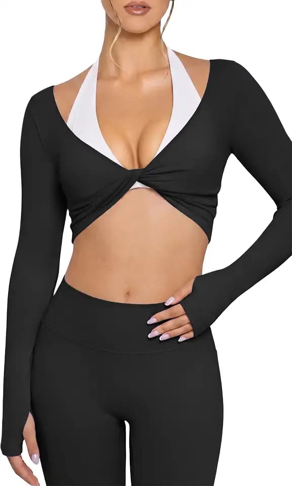 SUUKSESS Women Pilates Wrap Top Bolero Shrug Long Sleeve Cover Up Top