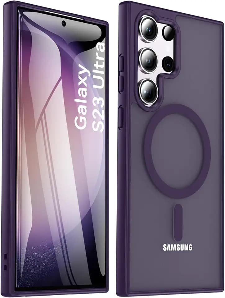 For Samsung Galaxy S23 Ultra Case With 200% Stronger Magnetic,Anti-Yellowing S23 Ultra Case,12FT Military-Grade Protection Slim Galaxy S23 Ultra Phone Case 5g-Anti-Scratch Shockproof Cover-purple