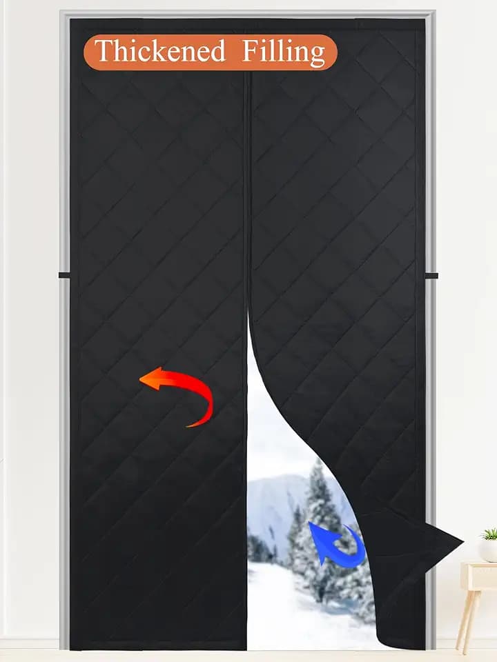 Verbesserter magnetischer wärmeisolierter Türvorhang, dicke Polyester-Fiberfüllung und strapazierfähiges Oxford-Gewebe, temporäre Türisolierung, Klapptürvorhang, Türfensterisolierung für den Winter