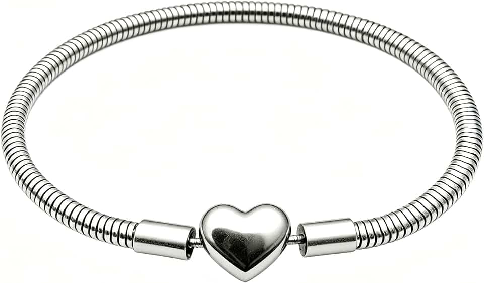 GMXLin 3mm Snake Chain Charm Bracelets Heart Clasp Stainless Steel Bracelet for Women Compatible with Pandora Charms
