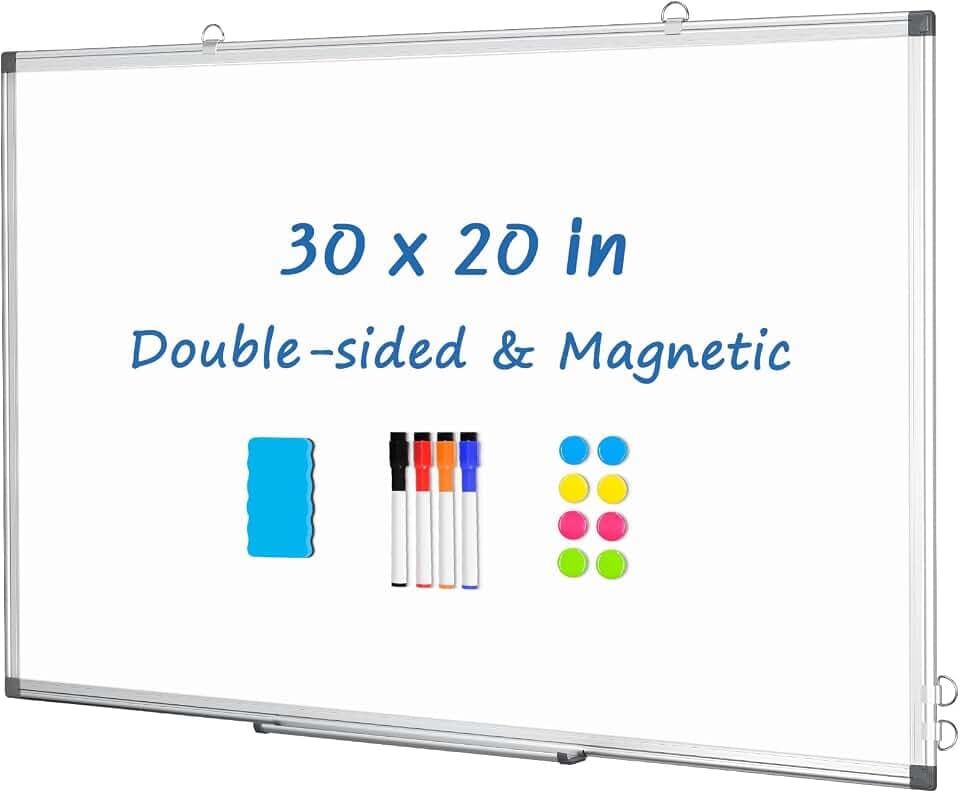 DOLLAR BOSS Magnetic Whiteboard, 30"x20" Double-Sided Dry Erase Board