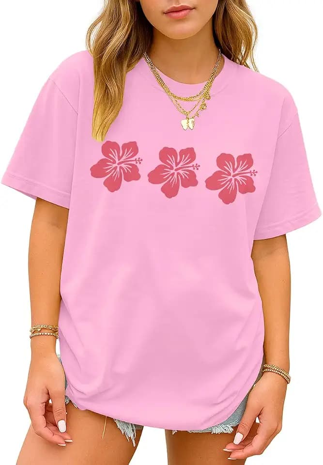 Women Oversized Graphic T Shirts Floral Tees Cute Tops for Teens Y2K