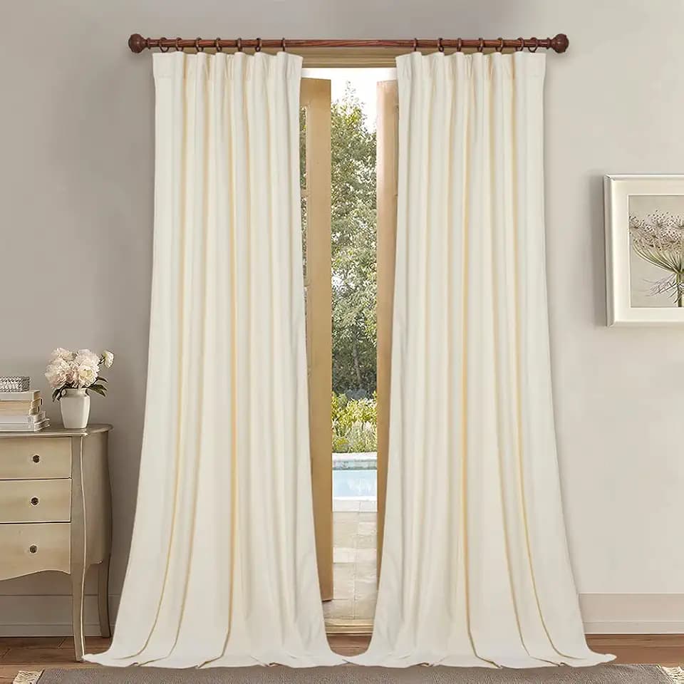 StangH Ivory White Velvet Curtains Back Tab for Nursery, W52 x L96, 2 Pcs