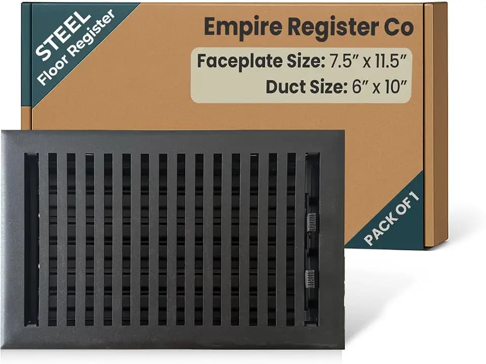 Empire Register Co. 6" x 10" Premium Vent Covers for Home Floor Only, Metal Damper Attached Floor Register, Heavy Duty Steel Walkable Floor Air Vent Covers, Register Cover Vents: Textured Black Finish