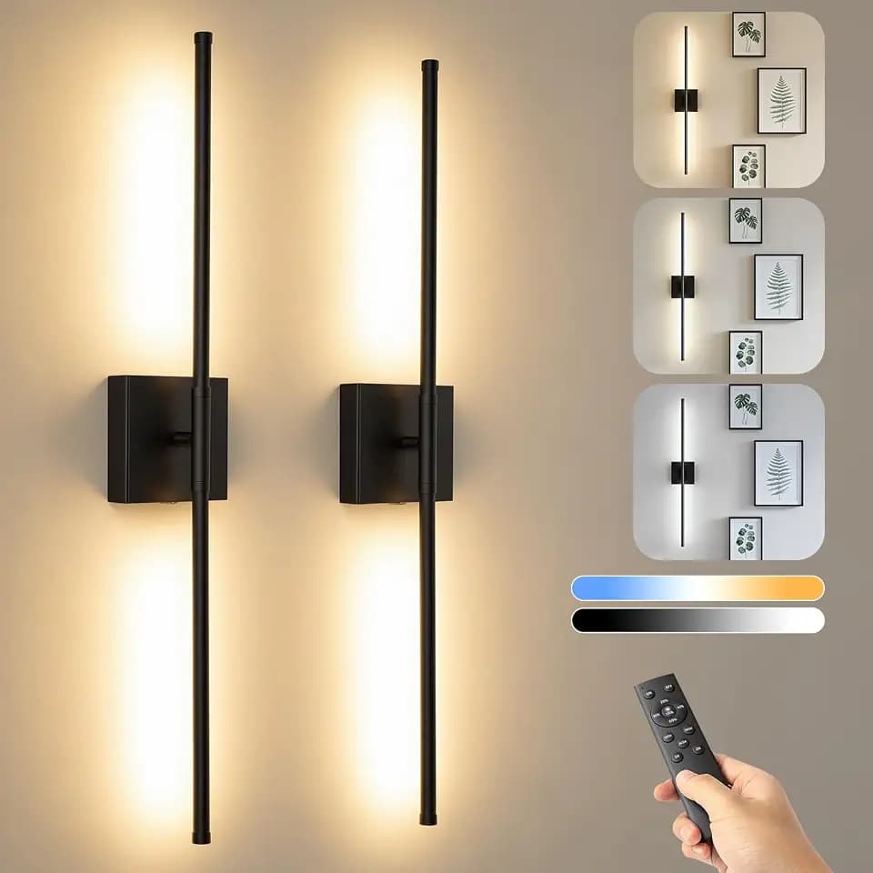 Sconces Wall Decor Set of 2, Rechargeable Wall Lamps, 10000mAh Battery, Dimmable 3000K–6000K, Touch & Remote Control. Magnetic Linear Wireless Wall Sconce, Decor for Living Room Bedroom