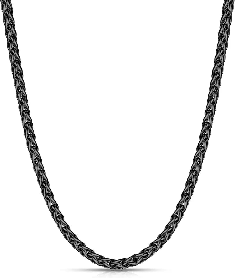 Fiusem Wheat Chains for Men and Women, Silver Tone/Black/14K Gold Plated